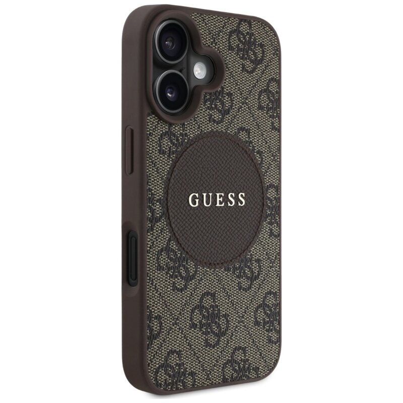 Husa iPhone 16 Guess 4G Circle Classic Logo MagSafe, maro, GUHMP16SP4PGRSGW
