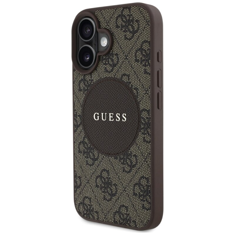 Husa iPhone 16 Guess 4G Circle Classic Logo MagSafe, maro, GUHMP16SP4PGRSGW