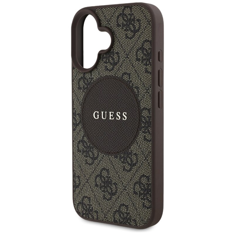 Husa iPhone 16 Guess 4G Circle Classic Logo MagSafe, maro, GUHMP16SP4PGRSGW