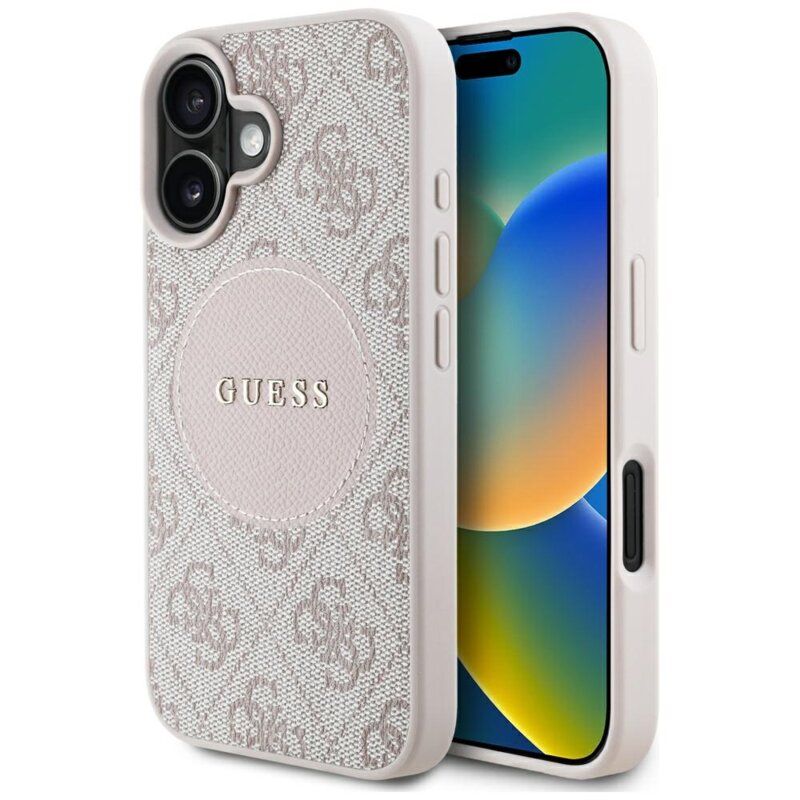 Husa iPhone 16 Guess 4G Circle Classic Logo MagSafe, roz,GUHMP16SP4PGRSGP