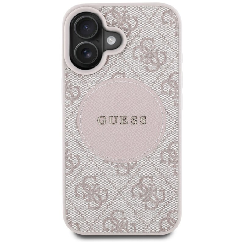 Husa iPhone 16 Guess 4G Circle Classic Logo MagSafe, roz,GUHMP16SP4PGRSGP