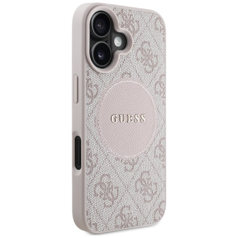 Husa iPhone 16 Guess 4G Circle Classic Logo MagSafe, roz,GUHMP16SP4PGRSGP