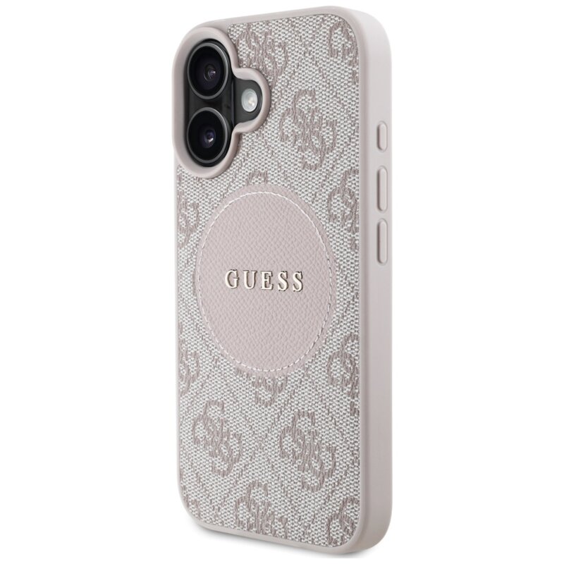 Husa iPhone 16 Guess 4G Circle Classic Logo MagSafe, roz,GUHMP16SP4PGRSGP