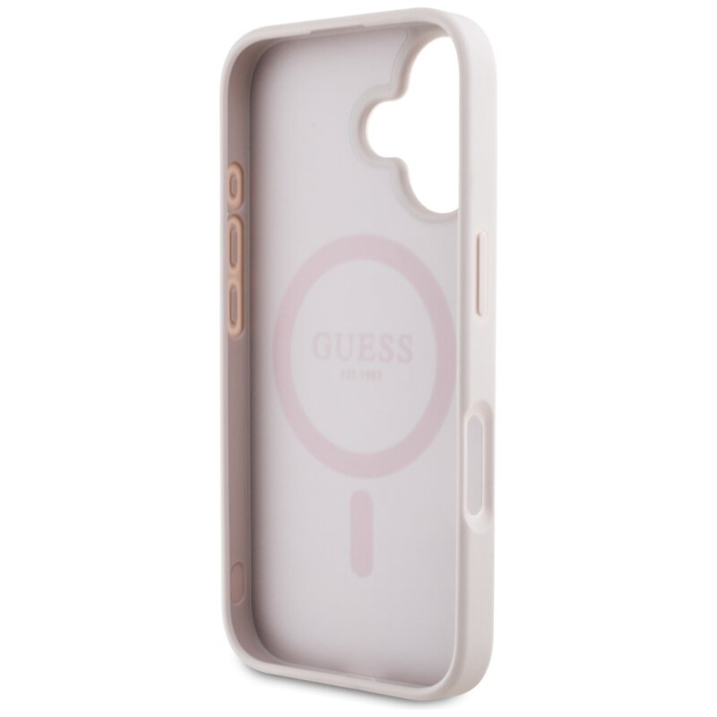 Husa iPhone 16 Guess 4G Circle Classic Logo MagSafe, roz,GUHMP16SP4PGRSGP
