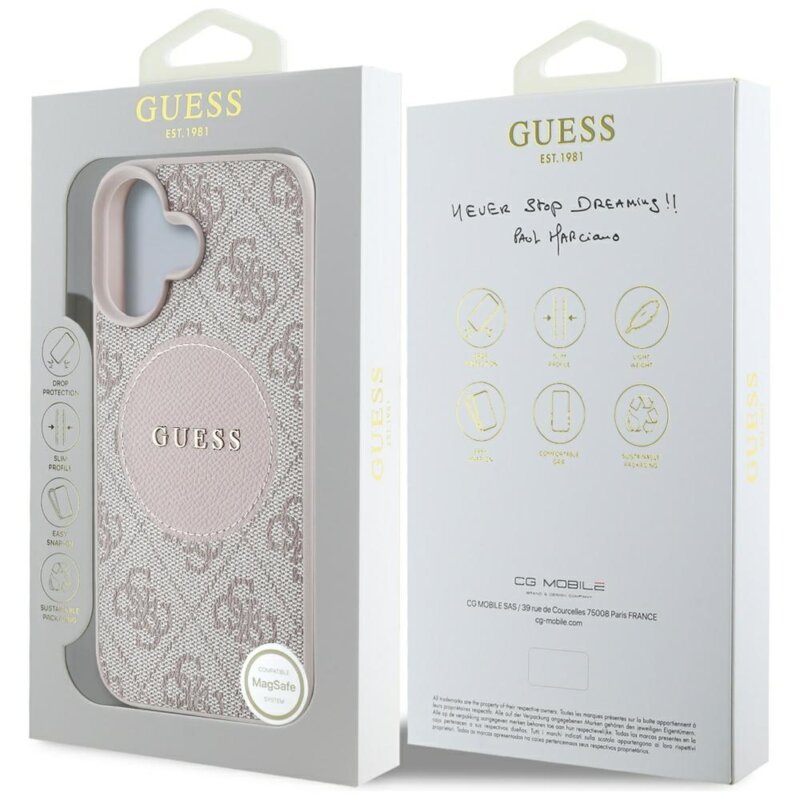 Husa iPhone 16 Guess 4G Circle Classic Logo MagSafe, roz,GUHMP16SP4PGRSGP