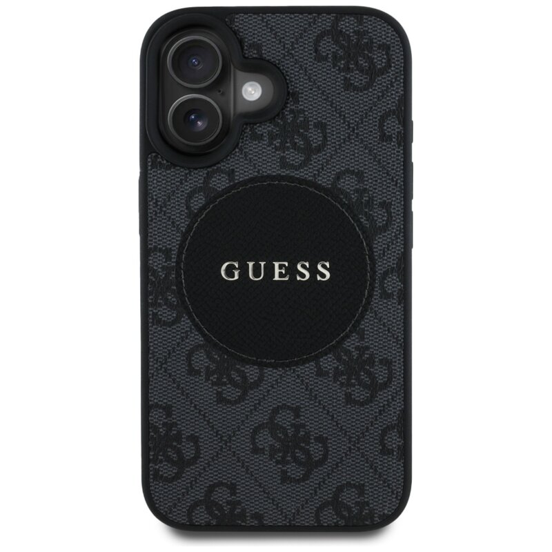 Husa iPhone 16 Guess 4G Circle Classic Logo MagSafe, negru, GUHMP16SP4PGRSGK