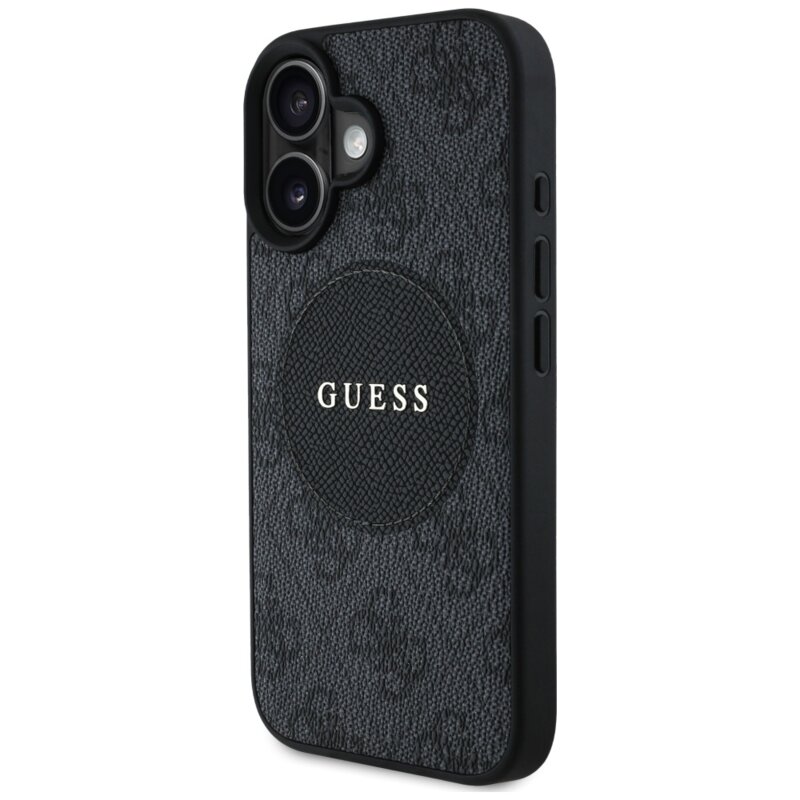 Husa iPhone 16 Guess 4G Circle Classic Logo MagSafe, negru, GUHMP16SP4PGRSGK