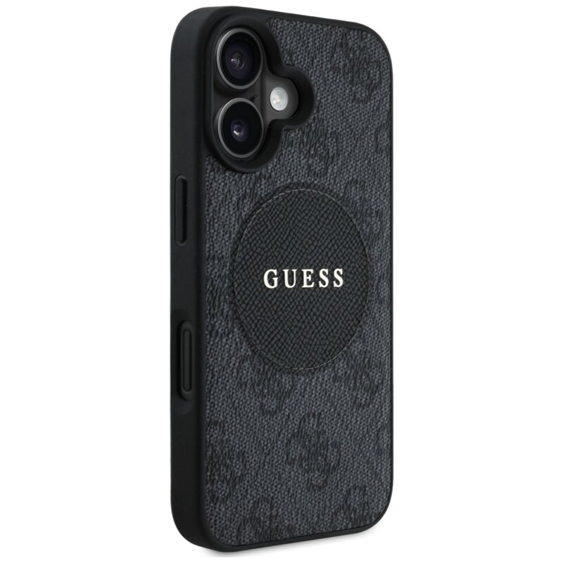 Husa iPhone 16 Guess 4G Circle Classic Logo MagSafe, negru, GUHMP16SP4PGRSGK