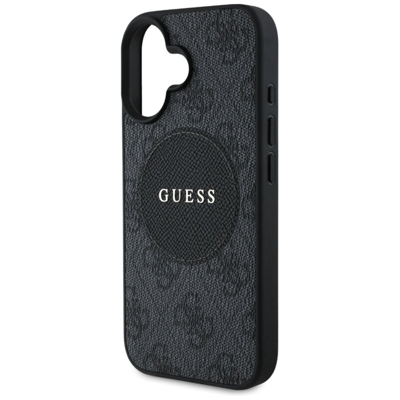 Husa iPhone 16 Guess 4G Circle Classic Logo MagSafe, negru, GUHMP16SP4PGRSGK