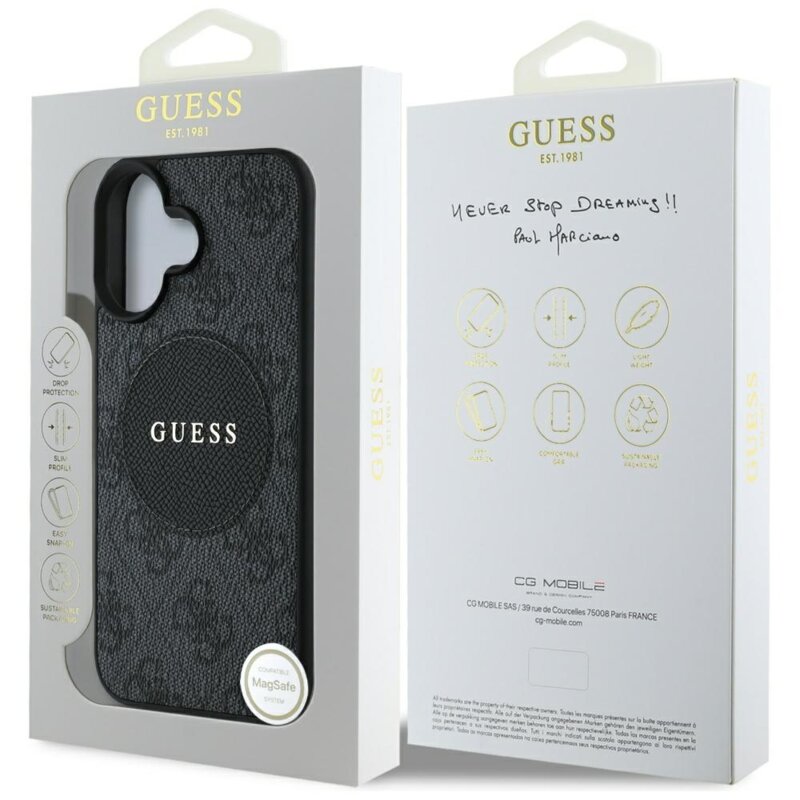 Husa iPhone 16 Guess 4G Circle Classic Logo MagSafe, negru, GUHMP16SP4PGRSGK