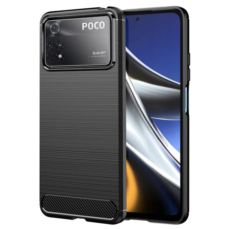 Husa Xiaomi Poco X4 Pro 5G Techsuit Carbon Silicone, negru