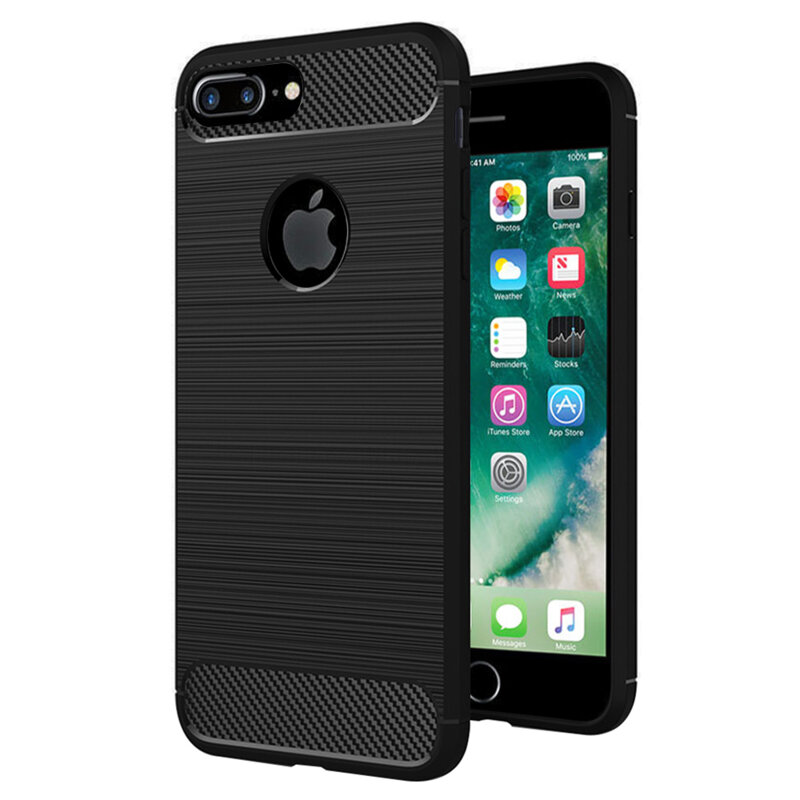 Husa iPhone 7 Plus Techsuit Carbon Silicone cu decupaj sigla, negru