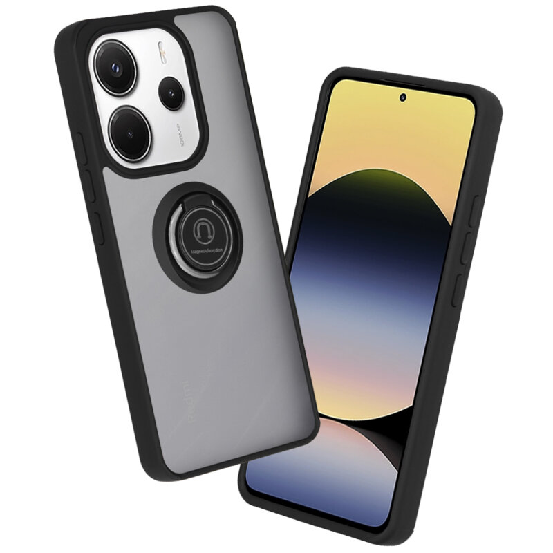 Husa Xiaomi Redmi Note 14 4G (Regional) Techsuit Glinth cu inel suport stand magnetic, negru
