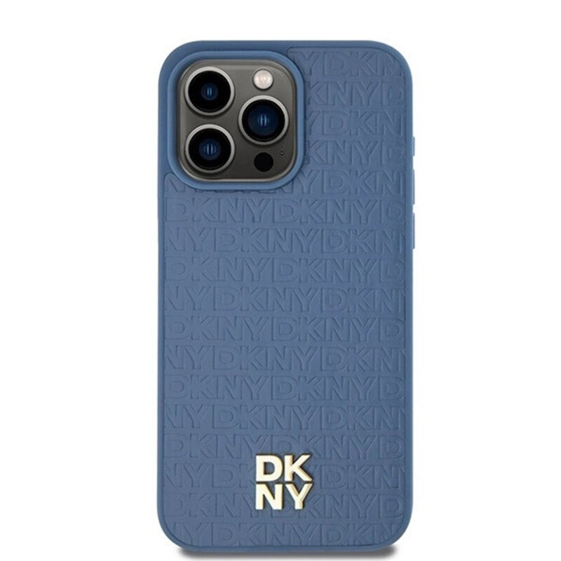 Husa piele iPhone 15 DKNY Leather Pattern Metal Logo MagSafe, albastru, DKHMP15SPSHRPSB