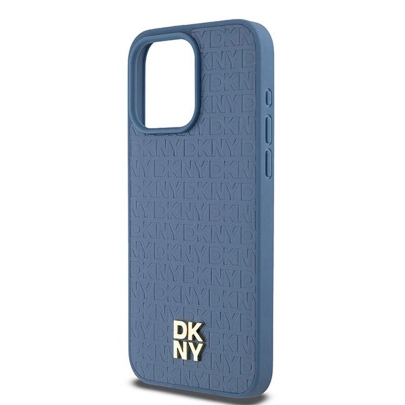 Husa piele iPhone 15 DKNY Leather Pattern Metal Logo MagSafe, albastru, DKHMP15SPSHRPSB