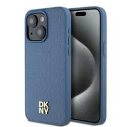 Husa piele iPhone 15 DKNY Leather Pattern Metal Logo MagSafe, albastru, DKHMP15SPSHRPSB