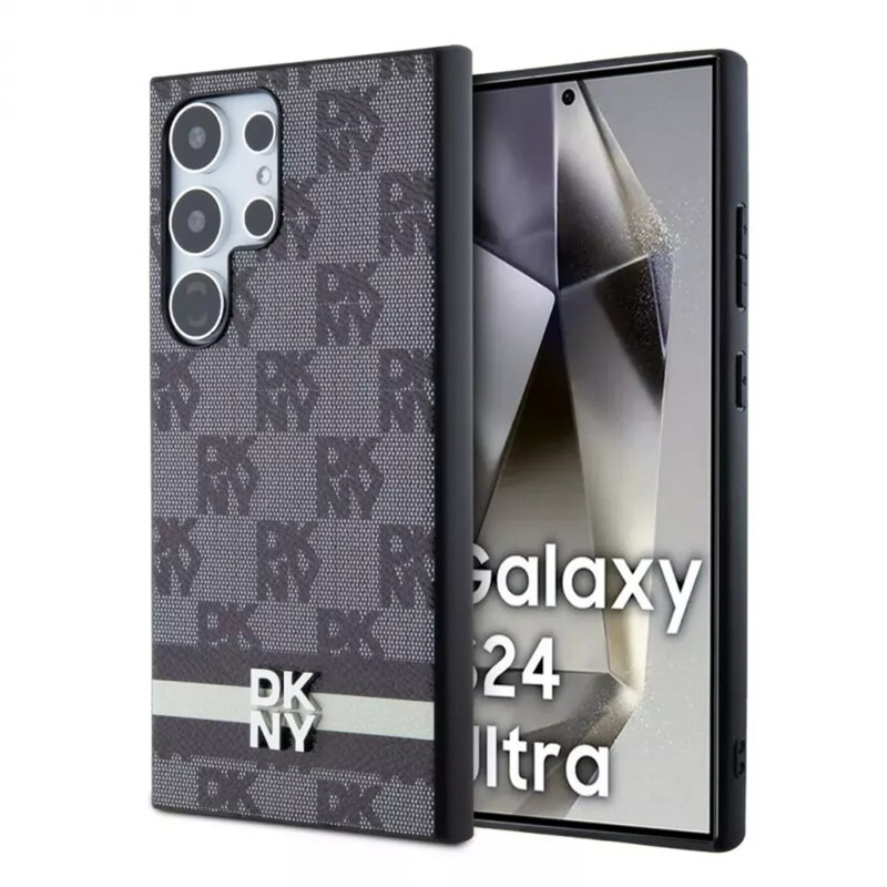 Husa piele Samsung Galaxy S24 Ultra DKNY Leather Checkered Mono Pattern & Printed Stripes, negru, DKHCS24LPCPTSSK