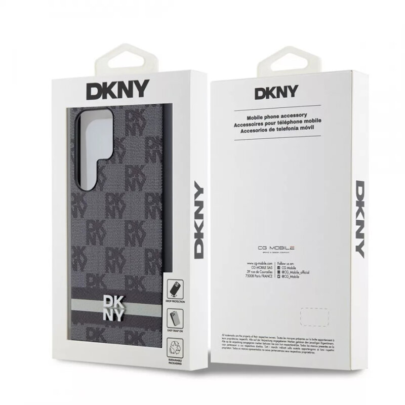 Husa piele Samsung Galaxy S24 Ultra DKNY Leather Checkered Mono Pattern & Printed Stripes, negru, DKHCS24LPCPTSSK