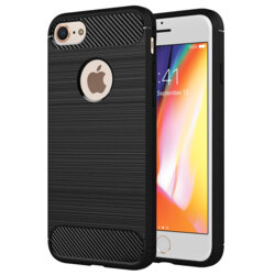 Husa iPhone 8 Techsuit Carbon Silicone, cu decupaj pentru sigla, negru