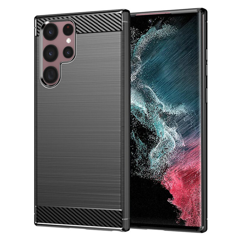 Husa Samsung Galaxy S22 Ultra 5G Techsuit Carbon Silicone, negru