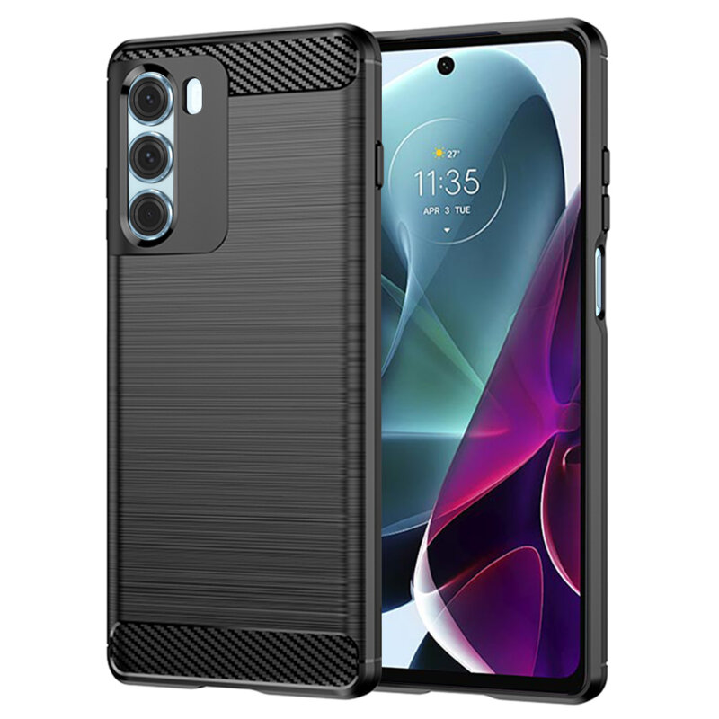 Husa Motorola Moto G200 5G Techsuit Carbon Silicone, negru