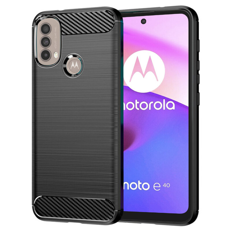 Husa Motorola Moto E40 Techsuit Carbon Silicone, negru