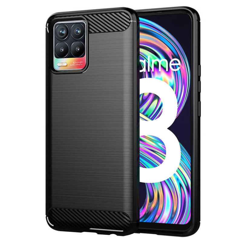Husa Realme 8 Techsuit Carbon Silicone - Negru