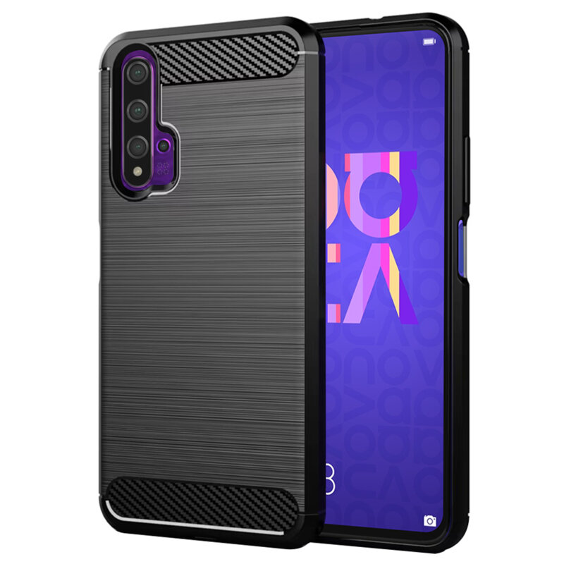 Husa Huawei Nova 5T Techsuit Carbon Silicone, negru