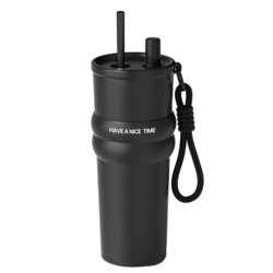 Pahar termos mare cafea cu pai Techsuit THM7, 710ml, negru