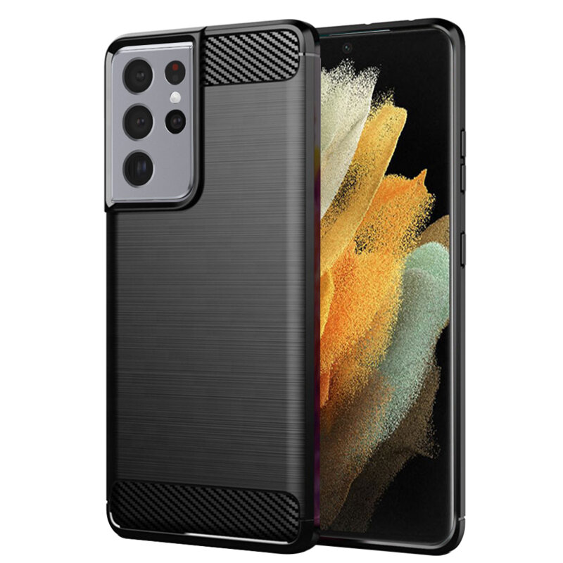 Husa Samsung Galaxy S21 Ultra 5G Techsuit Carbon Silicone, negru