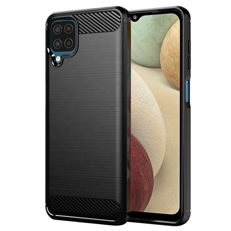 Husa Samsung Galaxy A12 Techsuit Carbon Silicone, negru