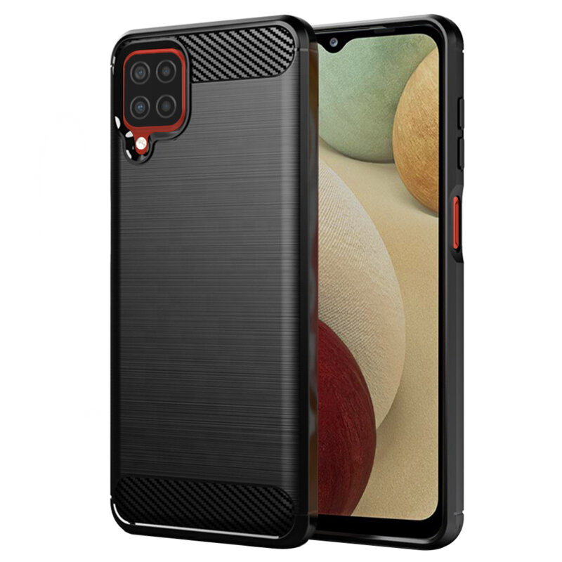 Husa Samsung Galaxy A12 Nacho Techsuit Carbon Silicone, negru