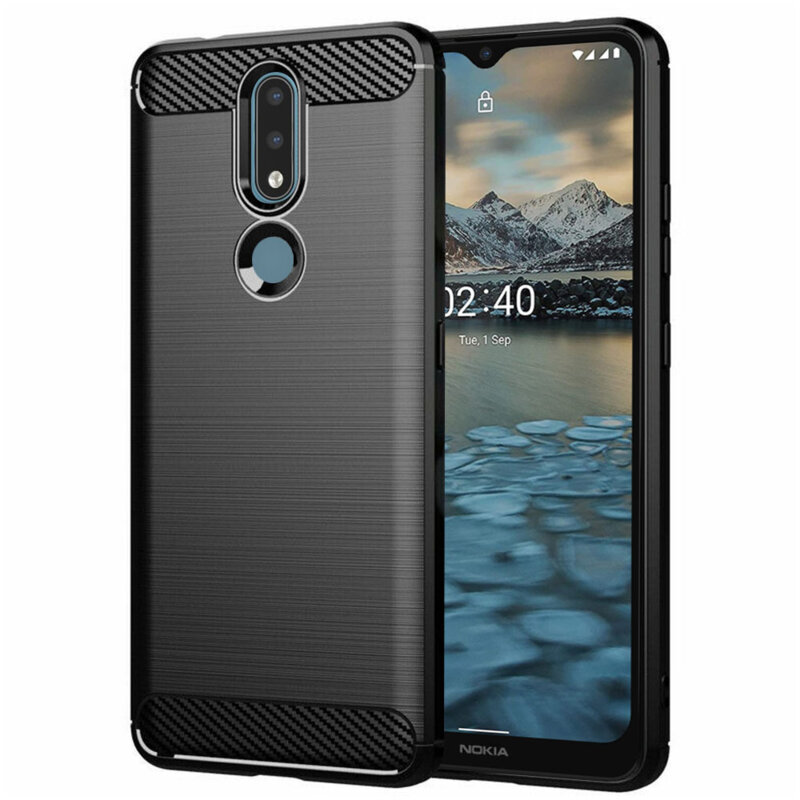 Husa Nokia 2.4 Techsuit Carbon Silicone, negru