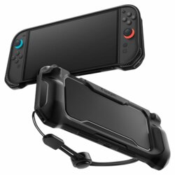 Husa Nintendo Switch 2 cu lanyard Spigen Rugged Armor, negru
