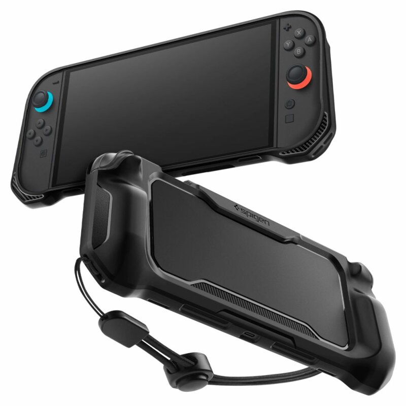 Husa Nintendo Switch 2 cu lanyard Spigen Rugged Armor, negru