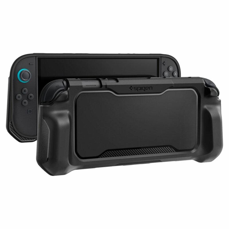 Husa Nintendo Switch 2 cu lanyard Spigen Rugged Armor, negru