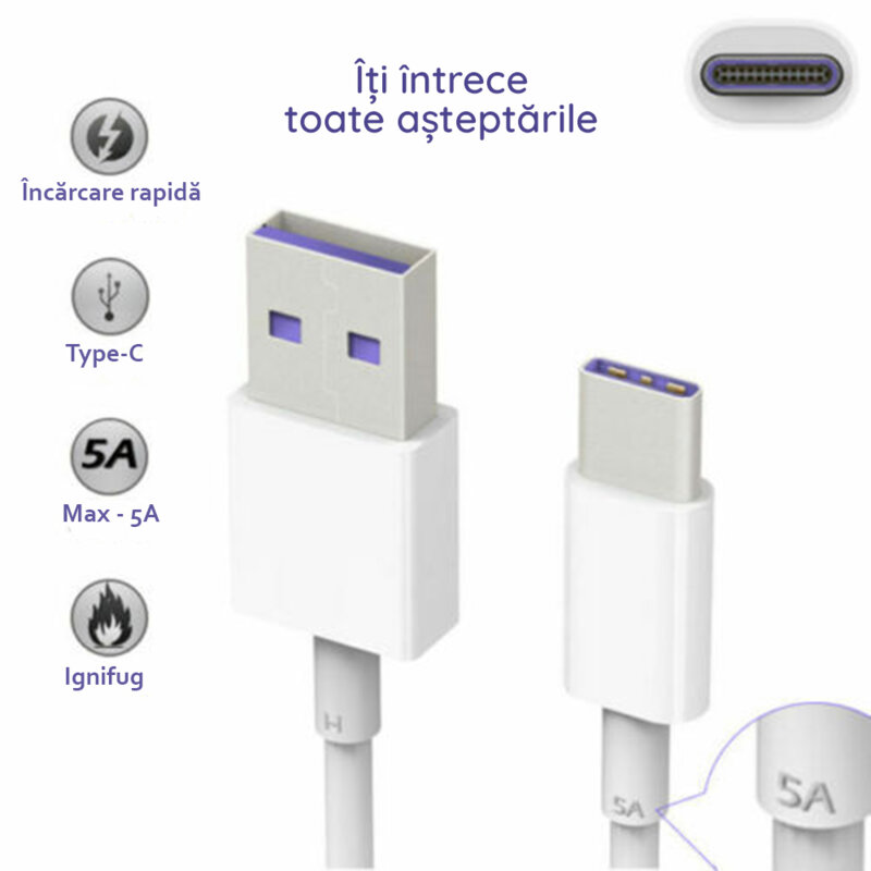 Cablu Huawei Fast Charging USB la Type-C, 5A, 1m, bulk, HL-1289