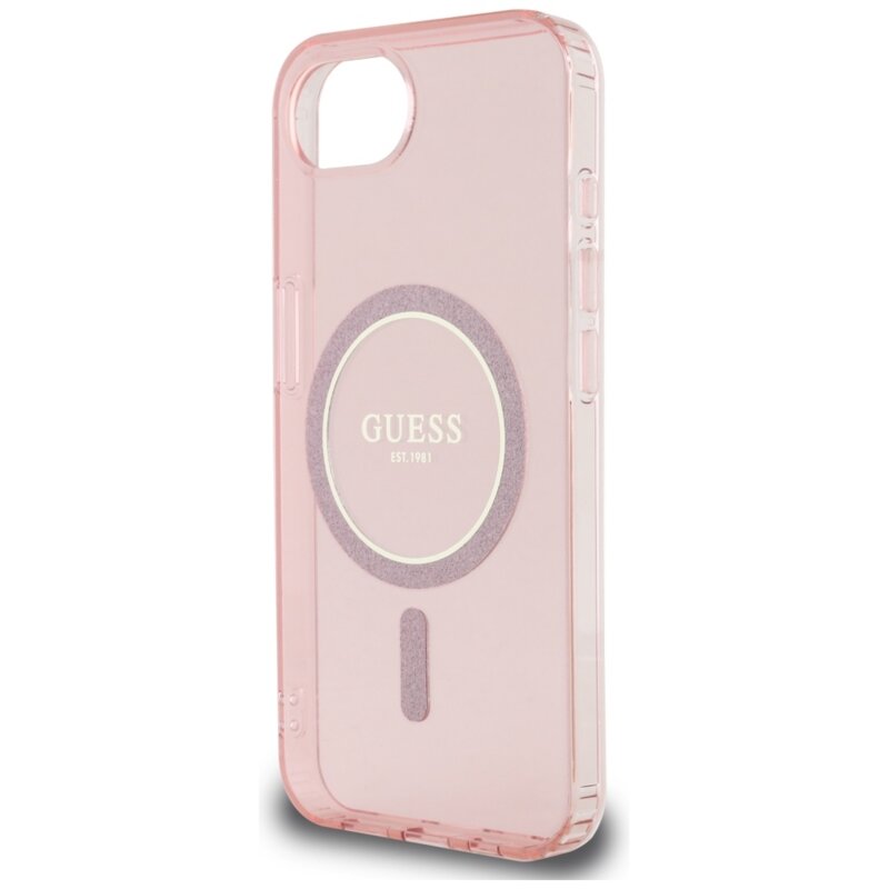 Husa iPhone 16e originala Guess IML Glitter Circle MagSafe, roz, GUHMPSE4HFGEREP
