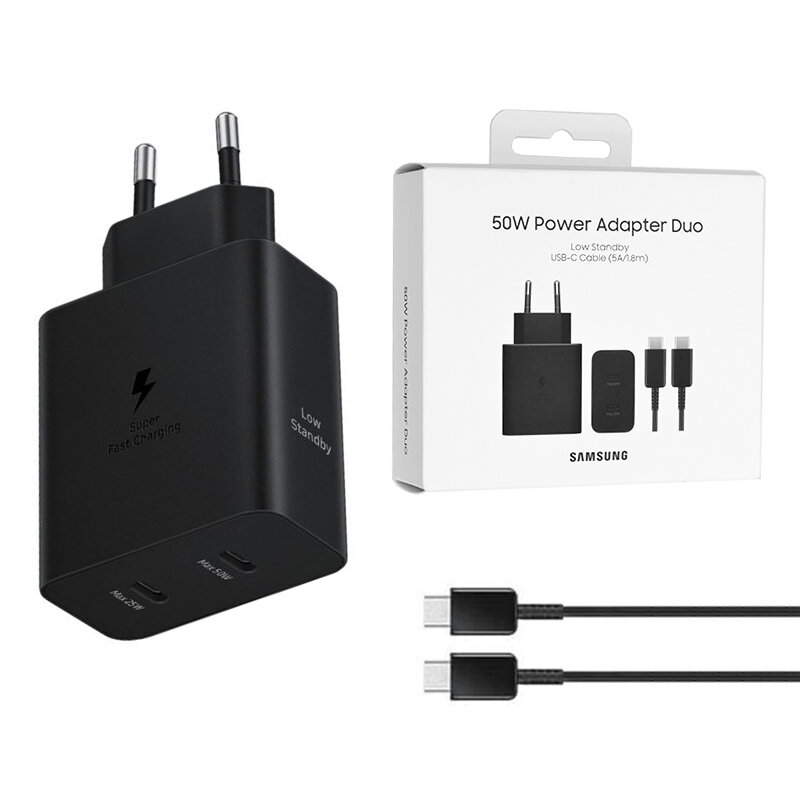 Incarcator Type-C Samsung Super Fast Charging 50W + cablu Type-C, EP-T5020XBEGEU, blister