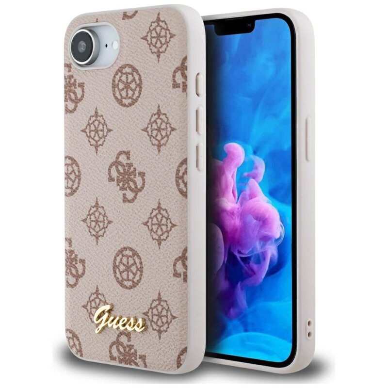 Husa iPhone 16e Guess Peony Script MagSafe, maro, GUHMPSE4PGPYSW