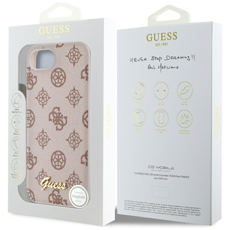 Husa iPhone 16e Guess Peony Script MagSafe, maro, GUHMPSE4PGPYSW