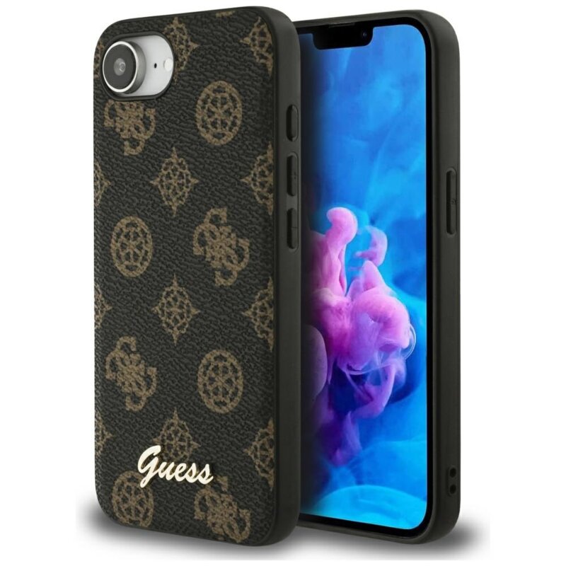 Husa iPhone 16e Guess Peony Script MagSafe, negru, GUHMPSE4PGPYSK
