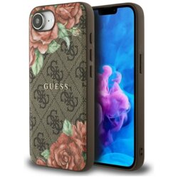 Husa originala Guess iPhone 16e Hardcase 4G Flower Print MagSafe, maro, GUHMPSE4P4ROPEMCW