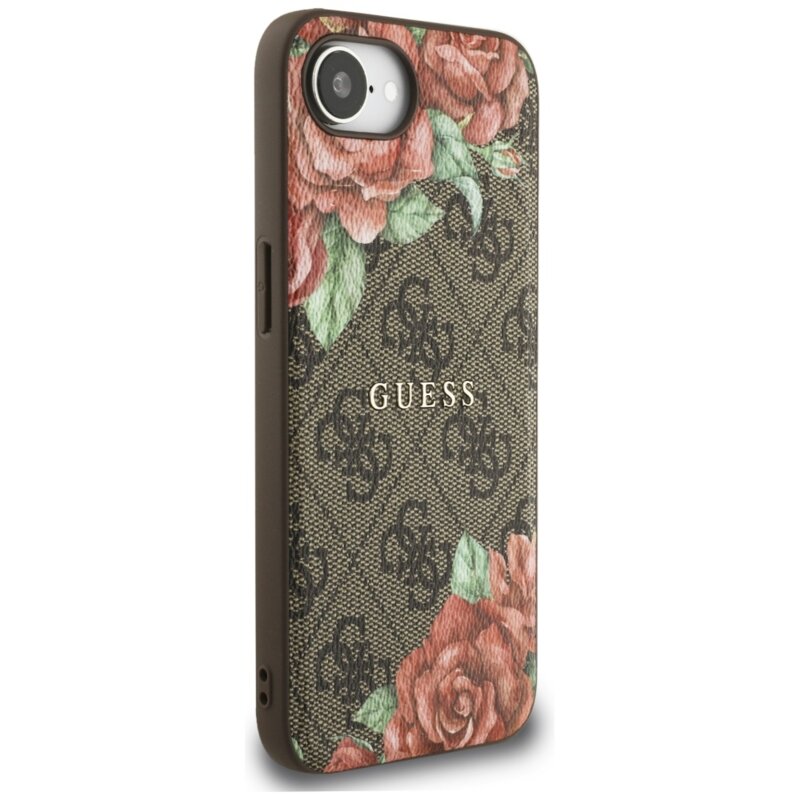 Husa originala Guess iPhone 16e Hardcase 4G Flower Print MagSafe, maro, GUHMPSE4P4ROPEMCW