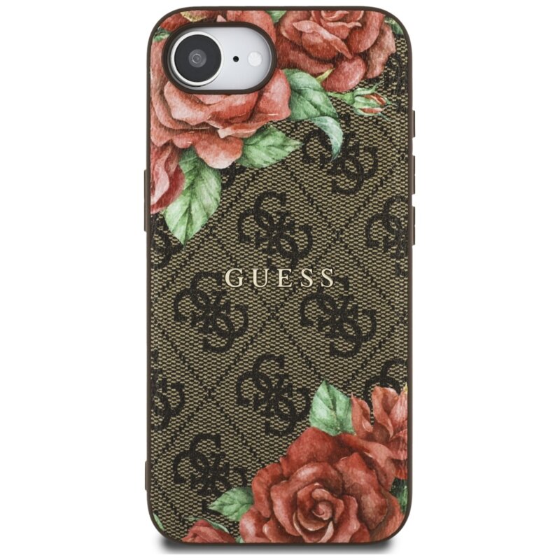 Husa originala Guess iPhone 16e Hardcase 4G Flower Print MagSafe, maro, GUHMPSE4P4ROPEMCW