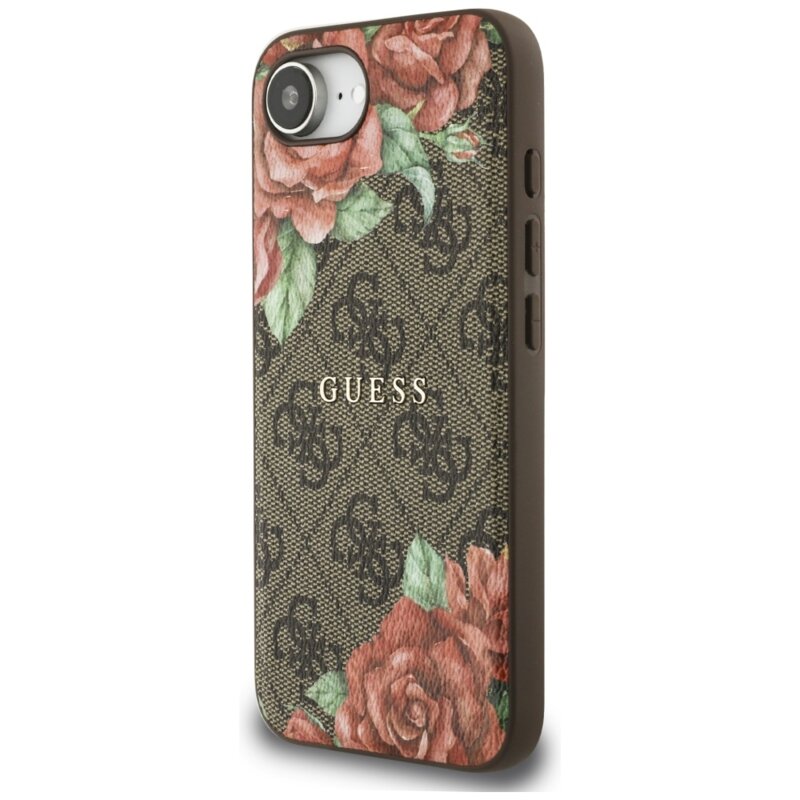 Husa originala Guess iPhone 16e Hardcase 4G Flower Print MagSafe, maro, GUHMPSE4P4ROPEMCW