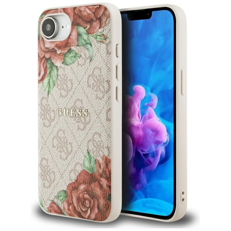 Husa originala Guess iPhone 16e Hardcase 4G Flower Print MagSafe, roz, GUHMPSE4P4ROPEMCP