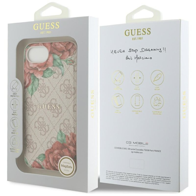 Husa originala Guess iPhone 16e Hardcase 4G Flower Print MagSafe, roz, GUHMPSE4P4ROPEMCP