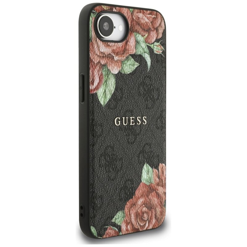 Husa originala Guess iPhone 16e Hardcase 4G Flower Print MagSafe, negru, GUHMPSE4P4ROPEMCK
