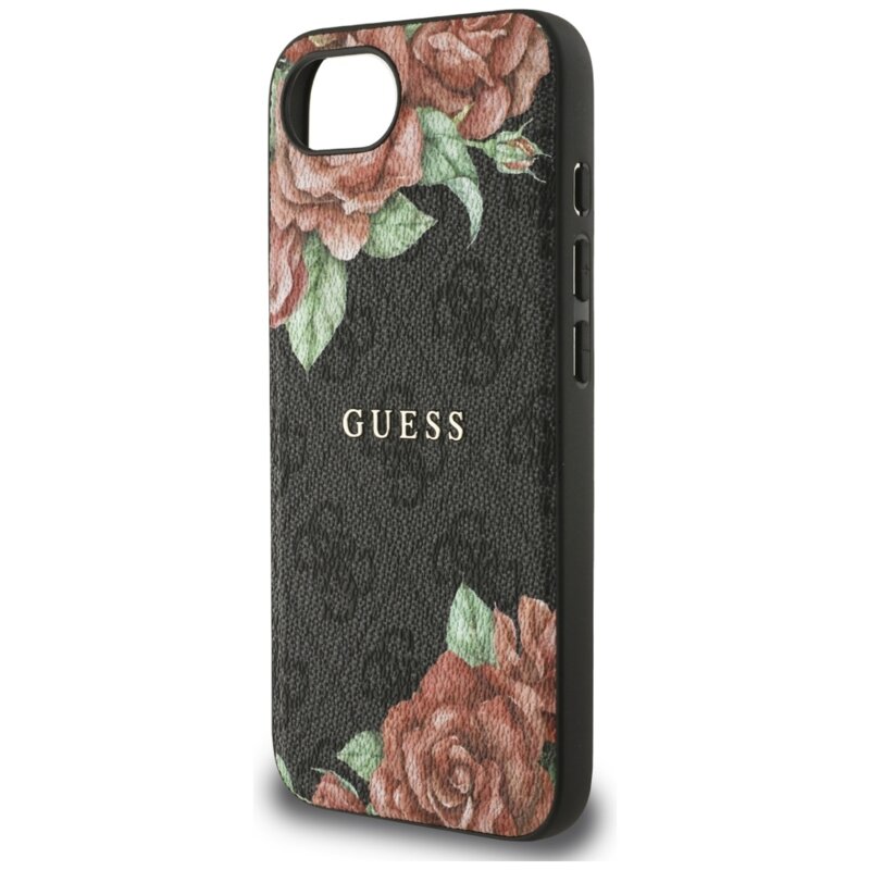 Husa originala Guess iPhone 16e Hardcase 4G Flower Print MagSafe, negru, GUHMPSE4P4ROPEMCK
